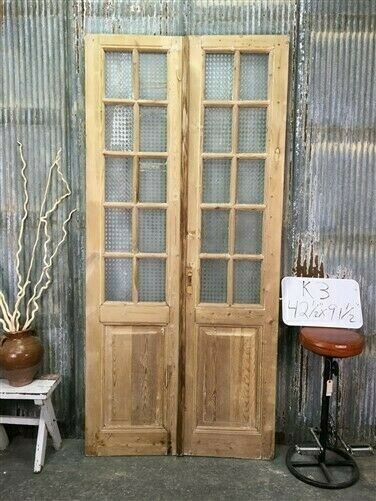 Antique French Doors, 10 Pane Double Doors, Glass Pane Doors, European K3