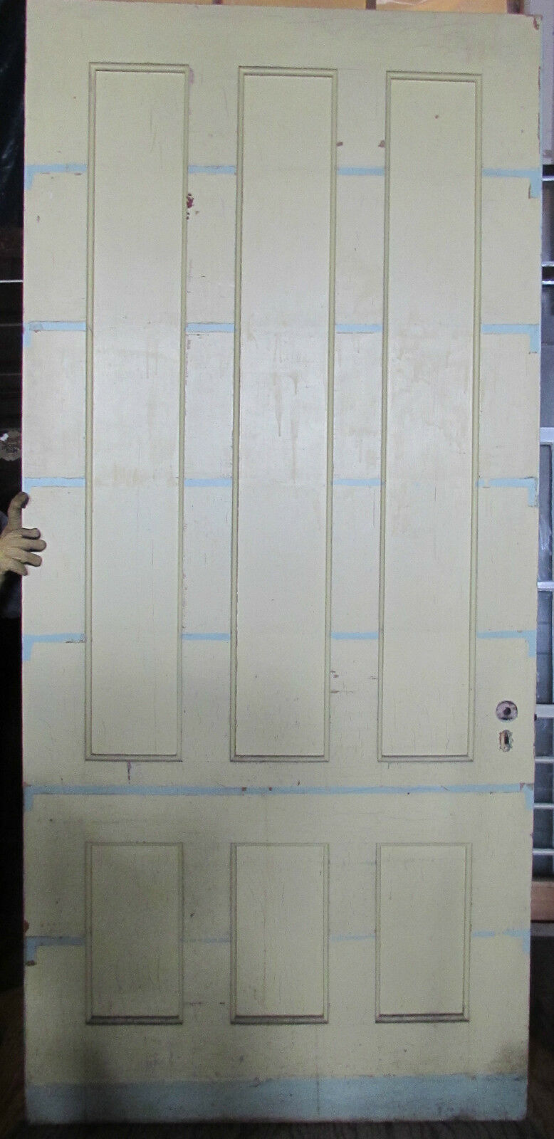 Late 1800's Yellow Pine Door 6 Panel 8' X 44" X 1-7/8 Architectural Salvage