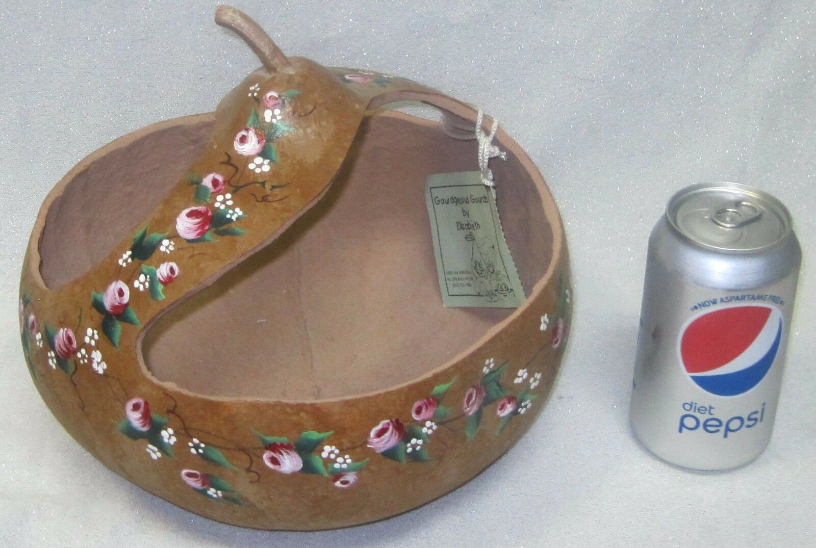 Large Hand Painted Gourd Basket Bowl ~ Pink Roses ~carved ~ Spring ~ Potpourri